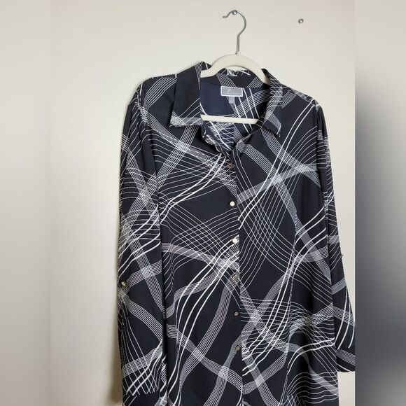 JM Collection Blouse Lagenlook Assymetrical Abstract Workwear Professional Large - Picture 2 of 14